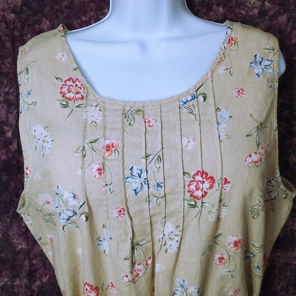 Vintage 90s White Stag Linen Floral Maxi Dress XL Pin-Tucks Side-Slits Belted - Picture 8 of 13